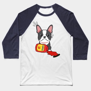 Cute French Bulldog spilled a jar of hot sauce Baseball T-Shirt